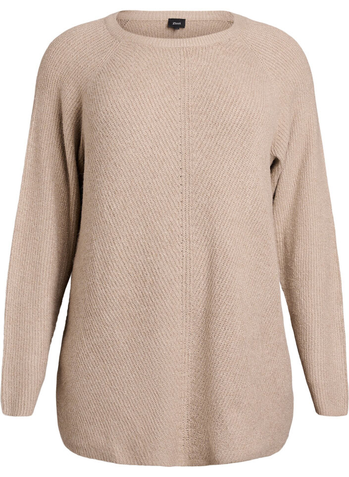 Stickad tr&ouml;ja med diagonalt m&ouml;nster och raglan&auml;rm, Beige, Packshot image number 0