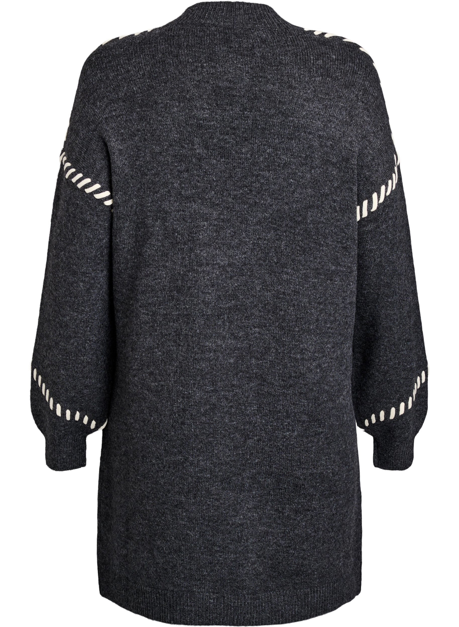 Zizzi Stickad kl&auml;nning med kontrasts&ouml;mmar, Gr&aring;, Packshot image number 1