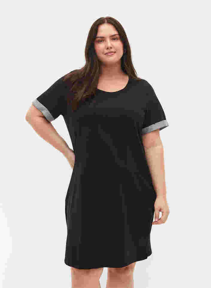 Sweatshirtklänning med korta ärmar och slits, Black, Model image number 0