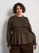 Rutig blus med smock och peplum, Brun, Model image number 0