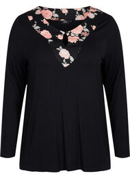 Pyjamastopp i viskos med blommigt mönster, Black Flower AOP