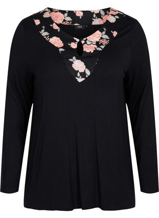 Pyjamastopp i viskos med blommigt mönster, Black Flower AOP, Packshot image number 0
