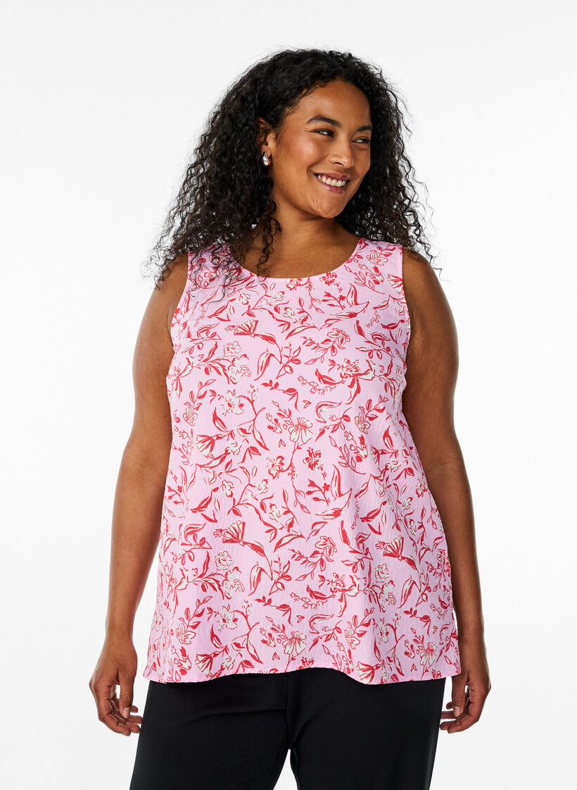 &Auml;rmelloses Top mit Struktur, Rosa, Model image number 0