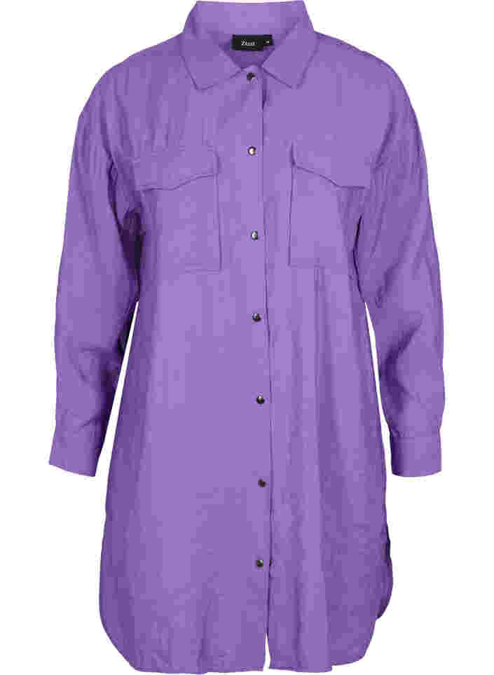 Lång viskosskjorta med knappar, Royal Lilac, Packshot image number 0