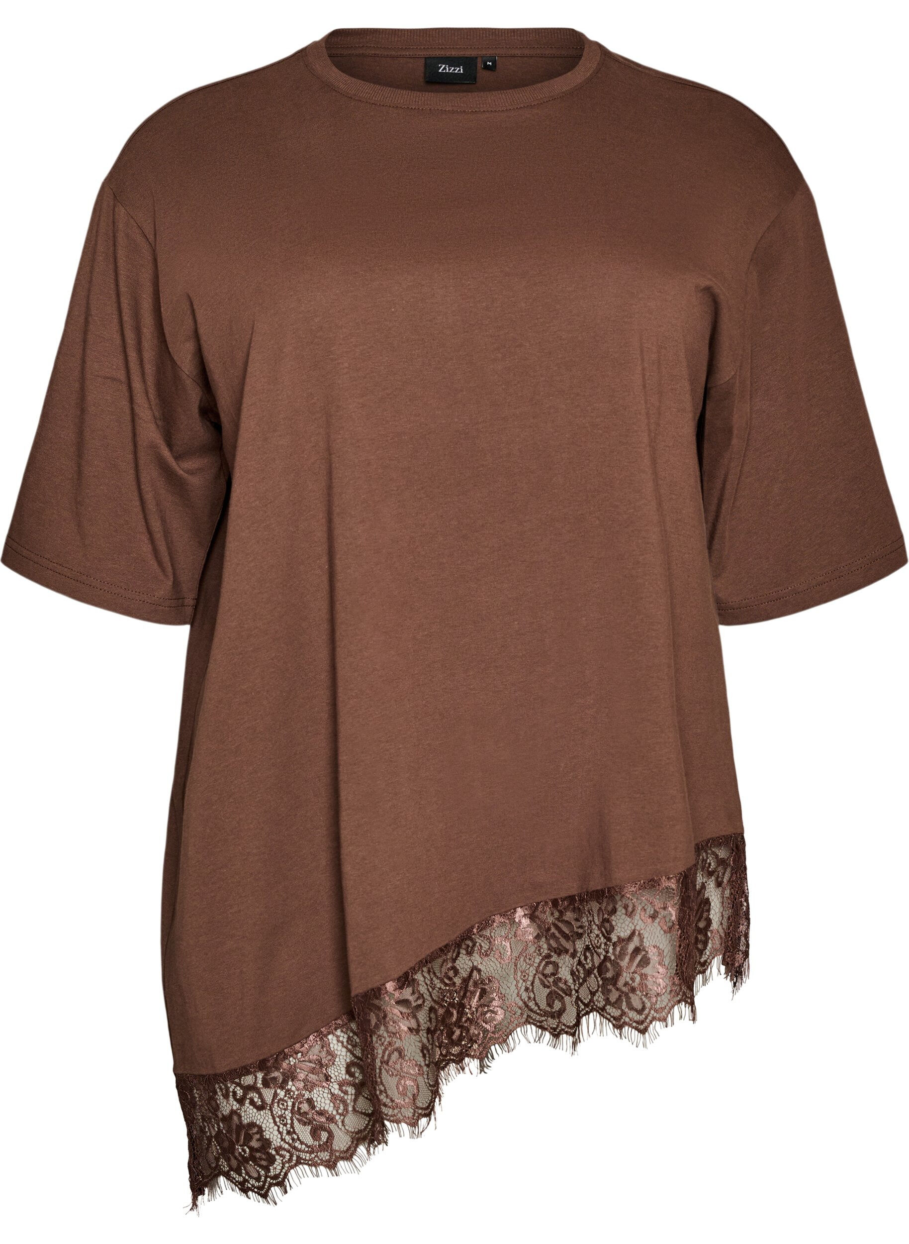 T-shirt med asymmetrisk spetskant