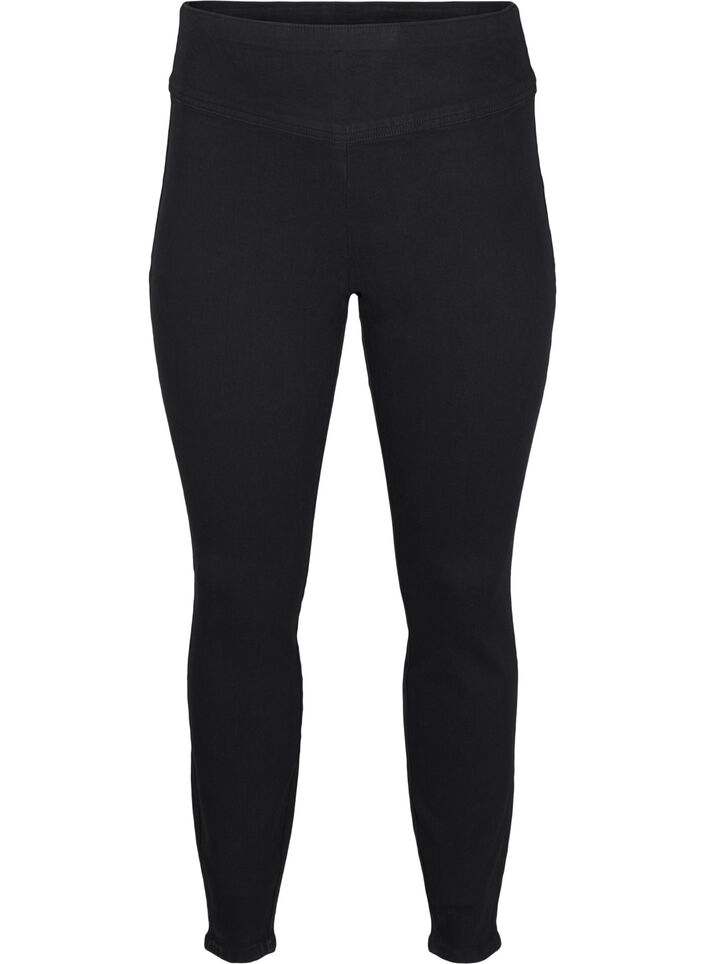 Stretchiga jeggings med hög midja, Black, Packshot image number 0