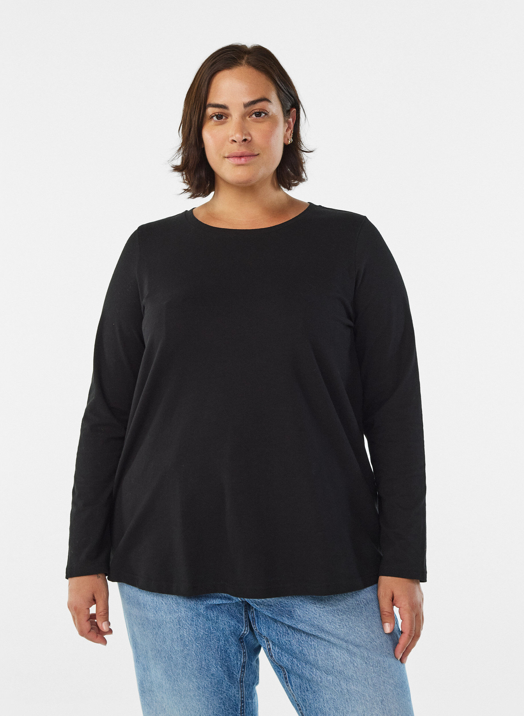 ZizziBaslinne i jersey med l&aring;nga &auml;rmar, Svart, Model image number 0