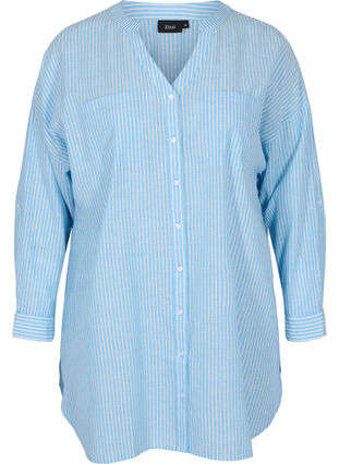 Randig skjorta i 100% bomull, Lichen Blue Stripe , Packshot image number 0