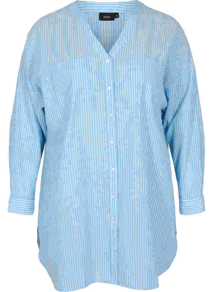Randig skjorta i 100% bomull, Lichen Blue Stripe , Packshot image number 0