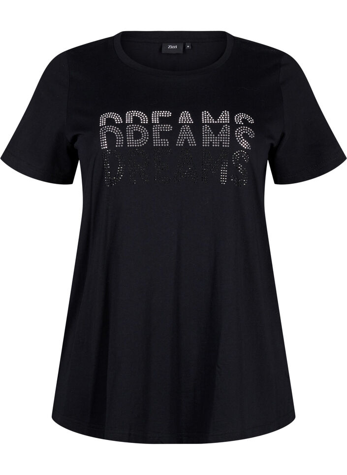 T-shirt i bomull med strassmotiv, Black w. Dream, Packshot image number 0