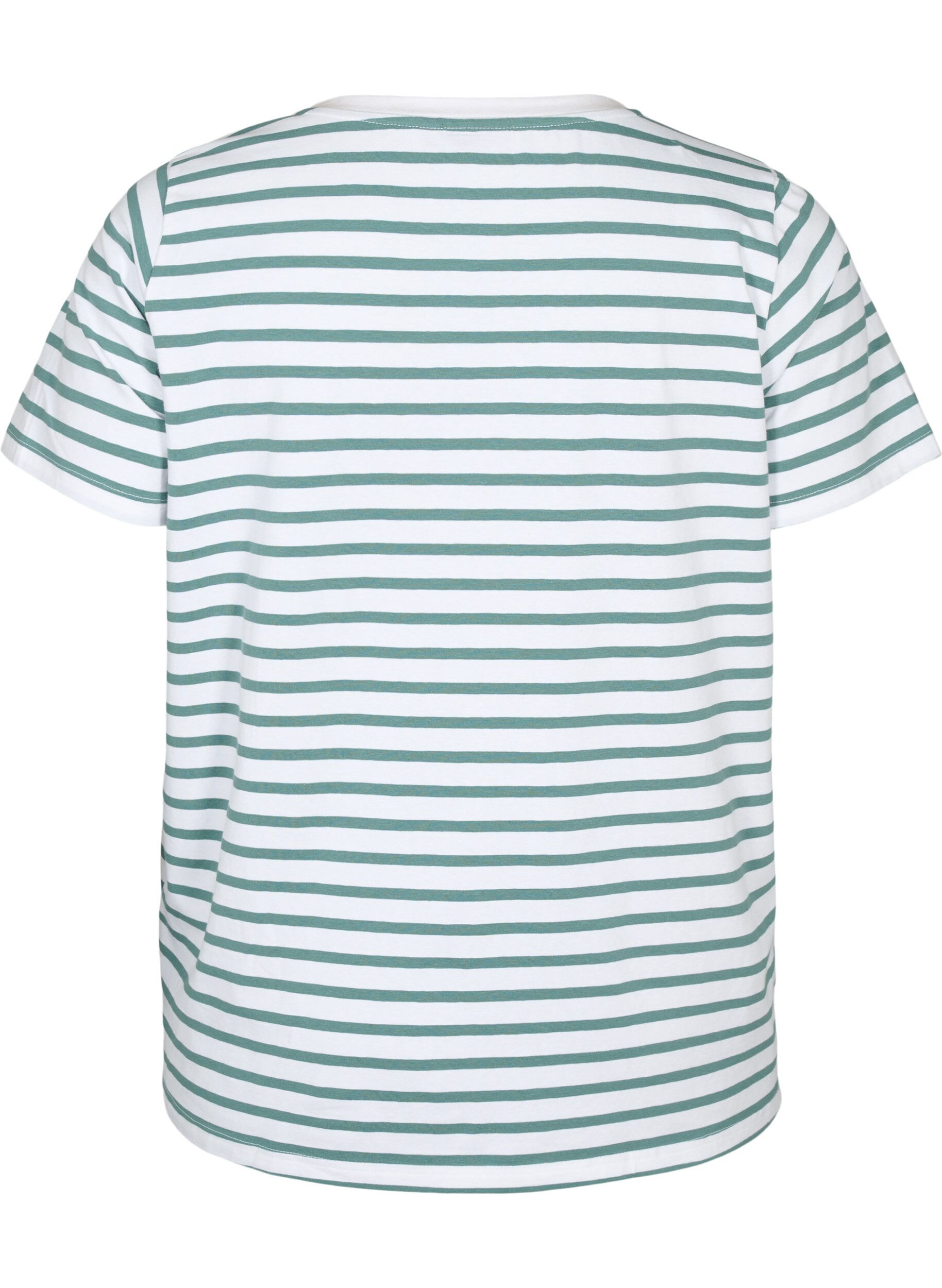 Zizzi Bomulls t-shirt med r&auml;nder och v-ringning, B.White/SeaP.Stripes, Packshot image number 1