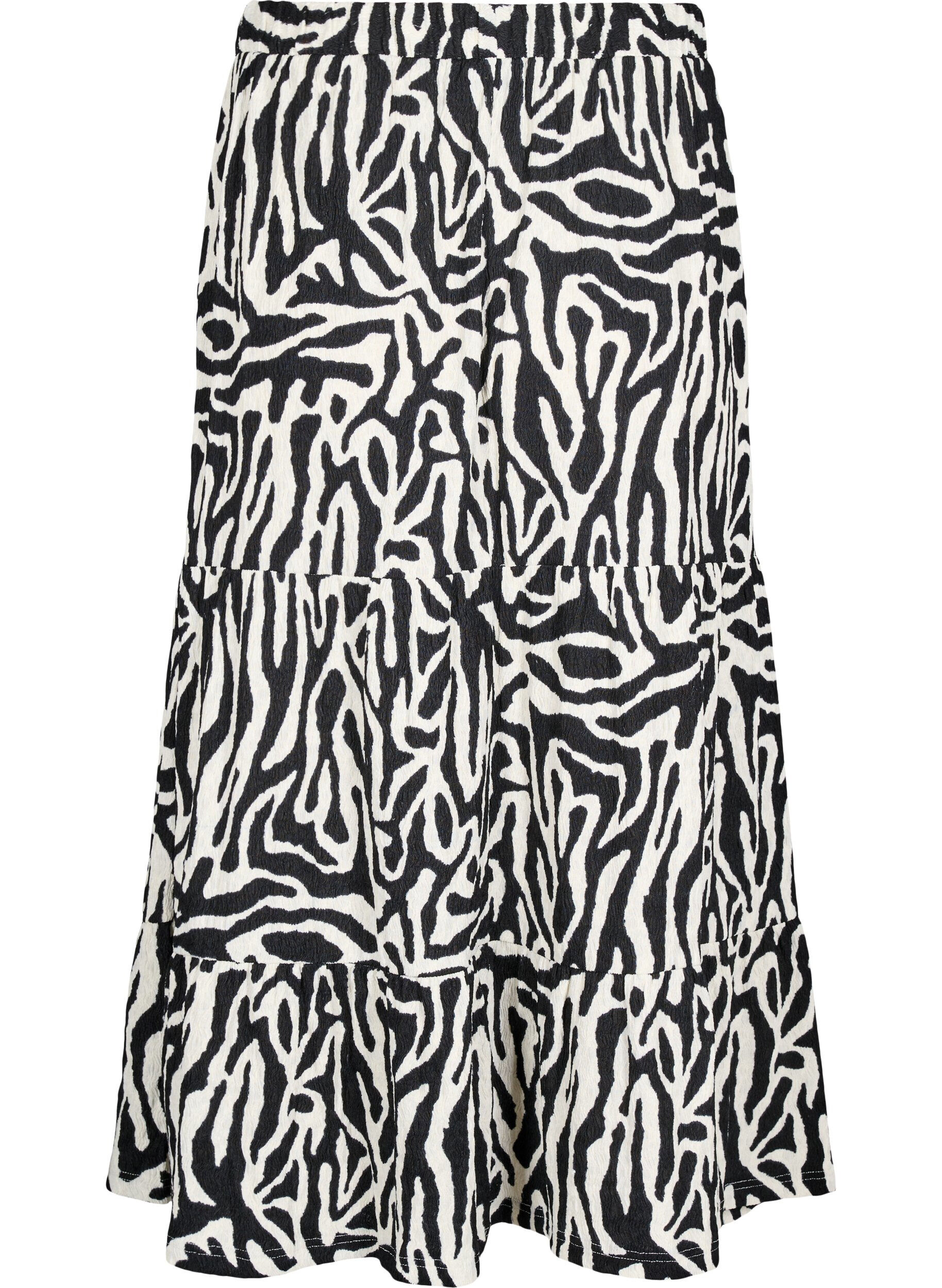 Zizzi L&aring;ng kjol med zebram&ouml;nster, Black w. White Zebra, Packshot image number 1