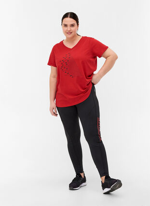 Tränings-t-shirt i bomull med tryck, Haute Red, Model image number 3