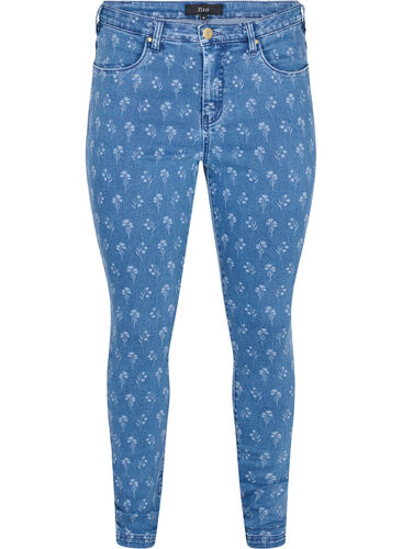 Super slim Amy jeans med blommönster, Blue denim, Packshot image number 0