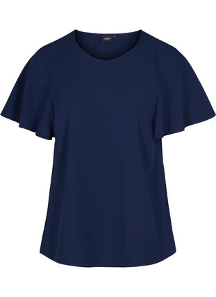 Kortärmad blus med rund halsringning, Navy Blazer, Packshot image number 0