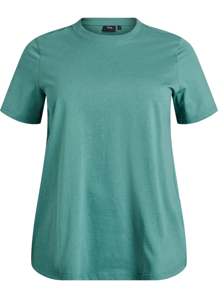 Enkel t-shirt i bomull med rund halsringning, Gr&ouml;n, Packshot image number 0
