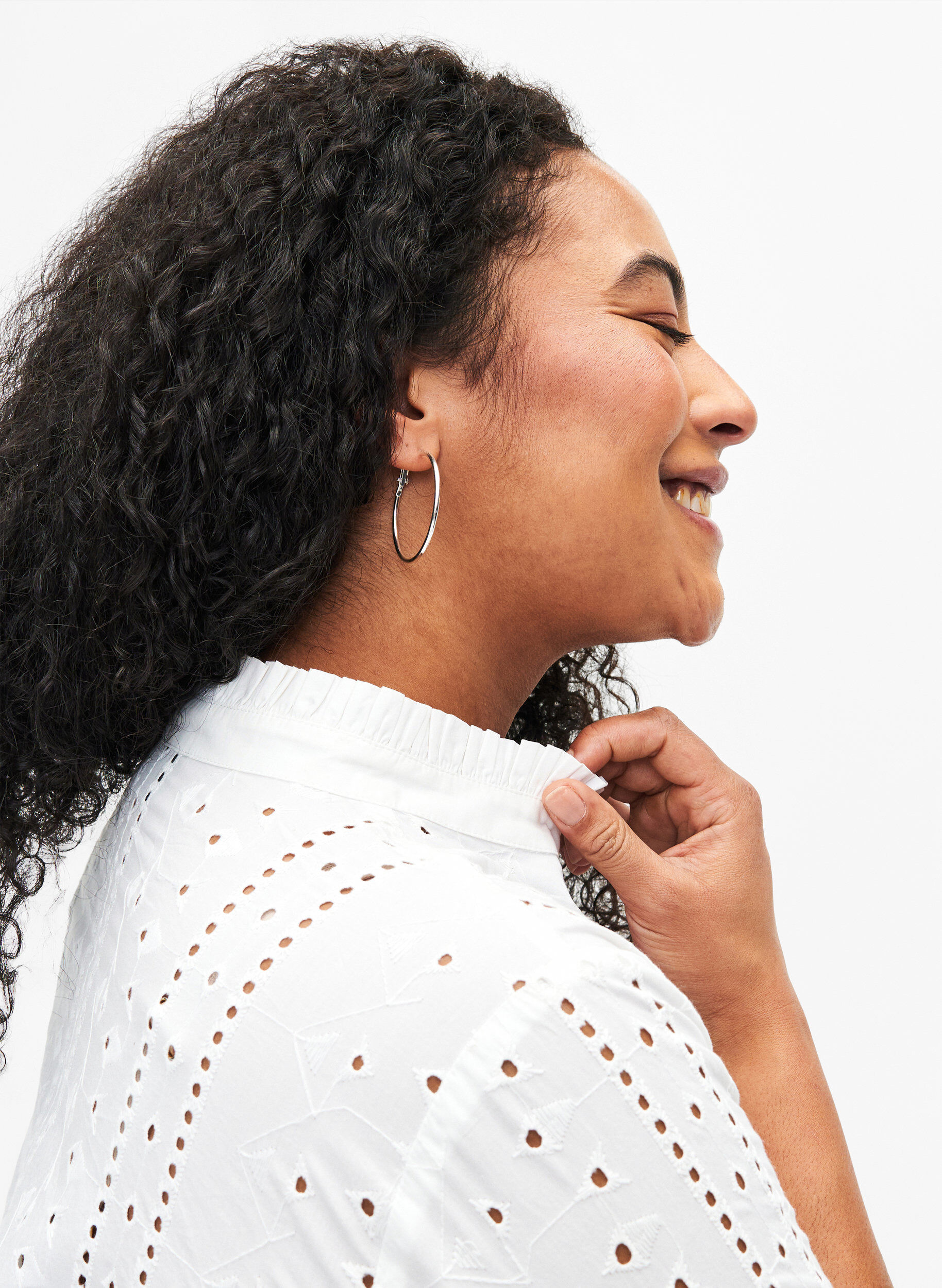 Zizzi Bomullsskjorta med h&aring;lm&ouml;nster, Bright White, Model image number 2