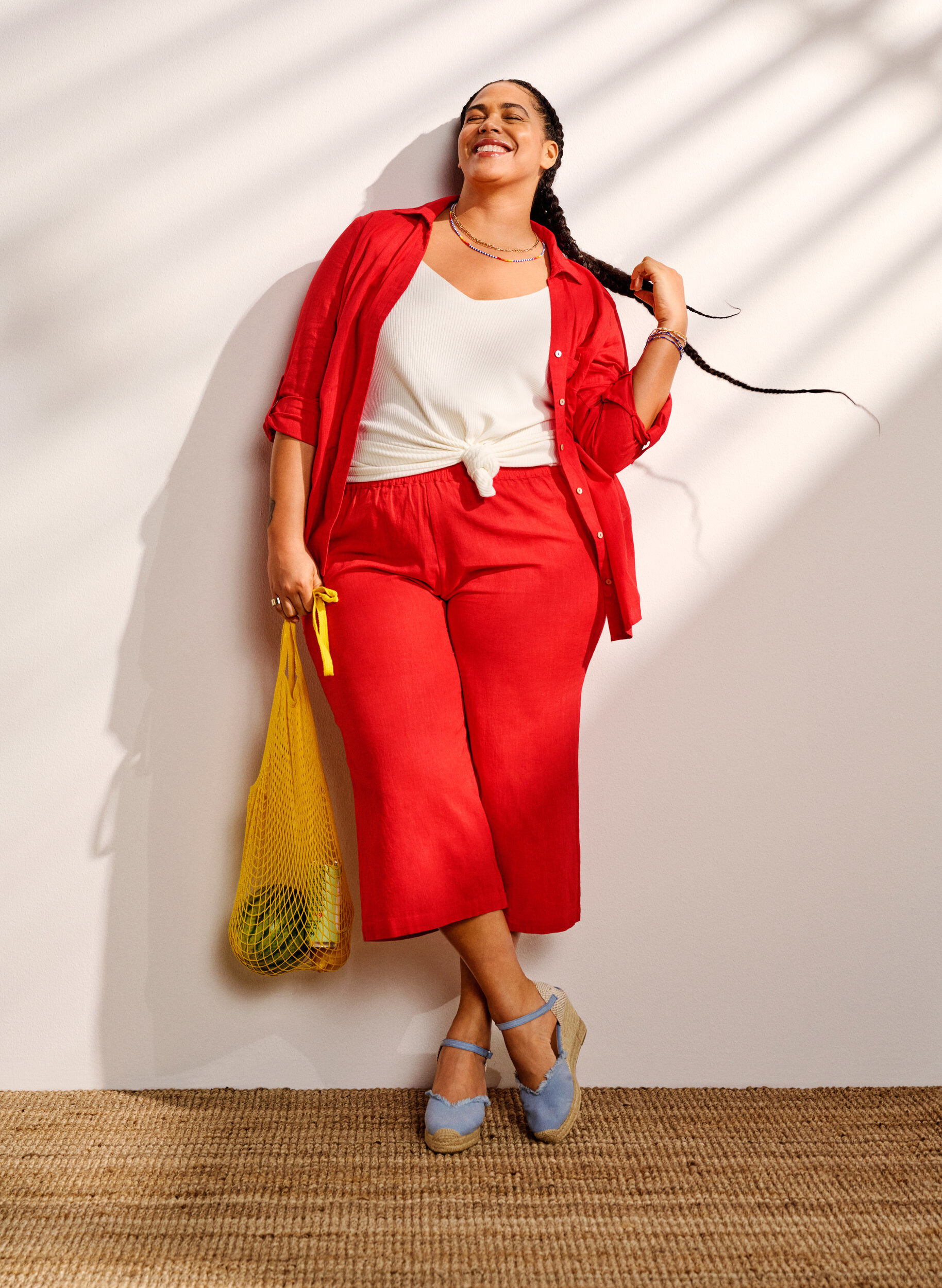 Zizzi Skjortblus med knappst&auml;ngning i bomull-linblandning, Hibiscus, Image image number 0