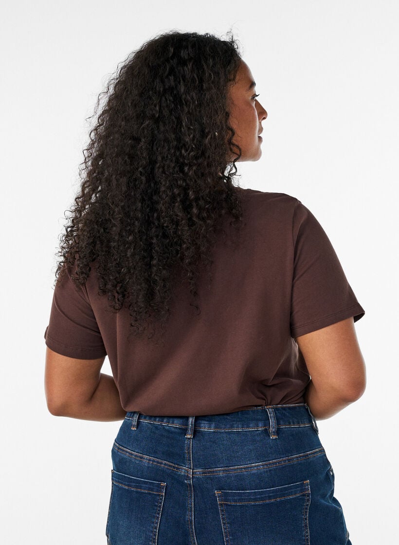 Enf&auml;rgad t-shirt i bomull, Brun, Model image number 2