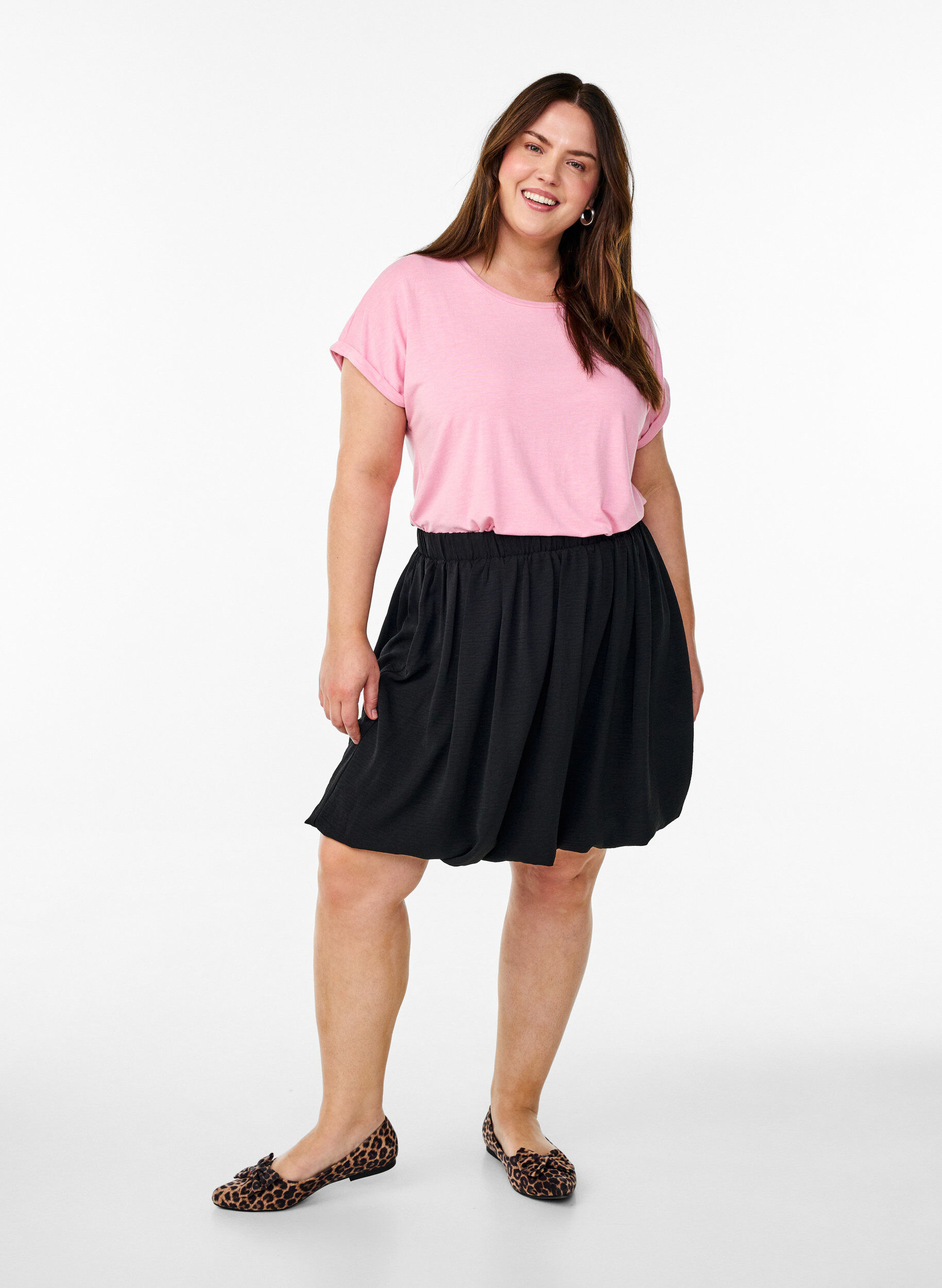 Zizzi L&ouml;s t-shirt med rund halsringning, Rosa, Model image number 1