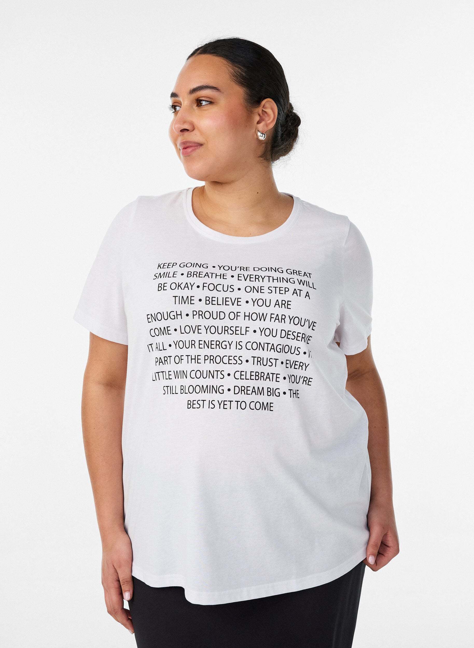 T-shirt med tryck, Vit, Model