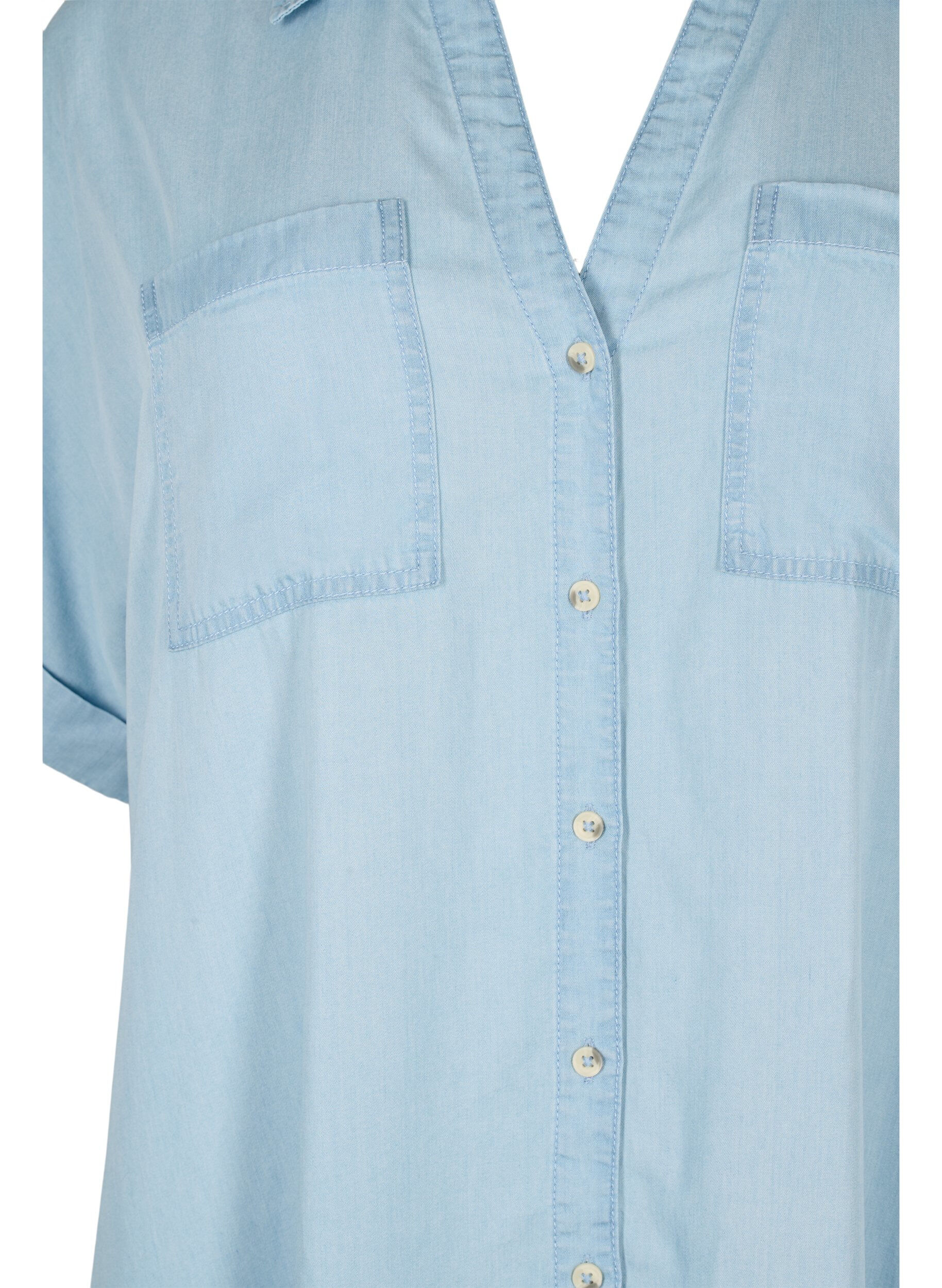 Zizzi Kort&auml;rmad skjortkl&auml;nning i lyocell (TENCEL&trade;), Light blue denim, Packshot image number 2