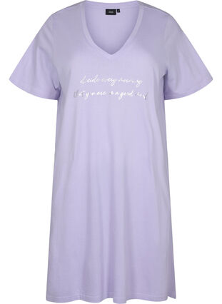 Organisk bomull nattklänning med V-hals , Lavender Decide, Packshot image number 0