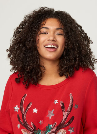 Sweatshirt med julmotiv och paljetter, Tango Red, Model image number 2