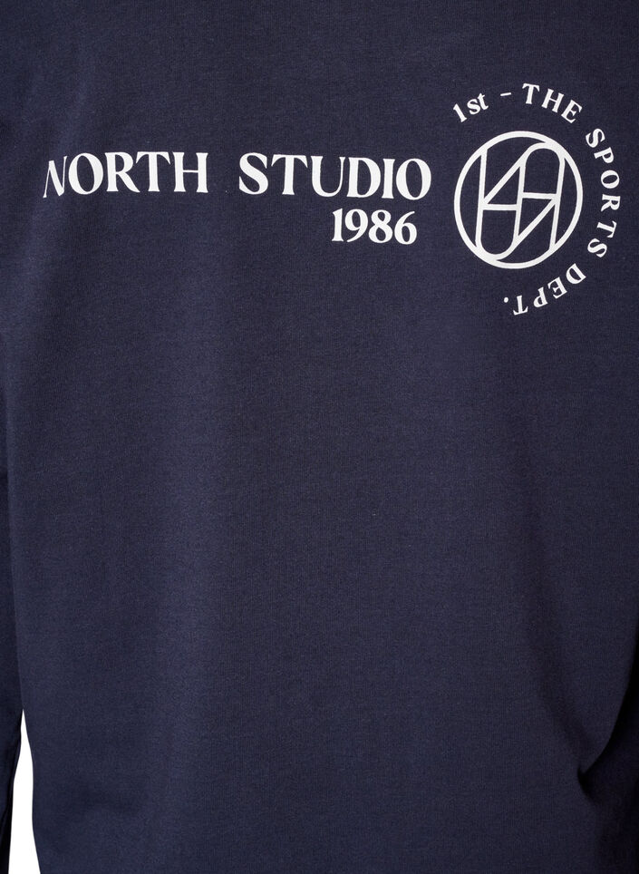 L&aring;ng&auml;rmad blus i jersey med texttryck, Bl&aring;, Packshot image number 4
