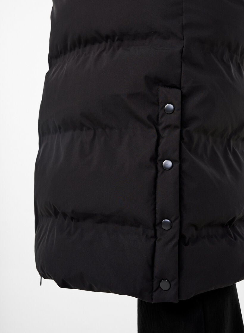 L&aring;ng puffervinterjacka med huva, Svart, Model image number 3