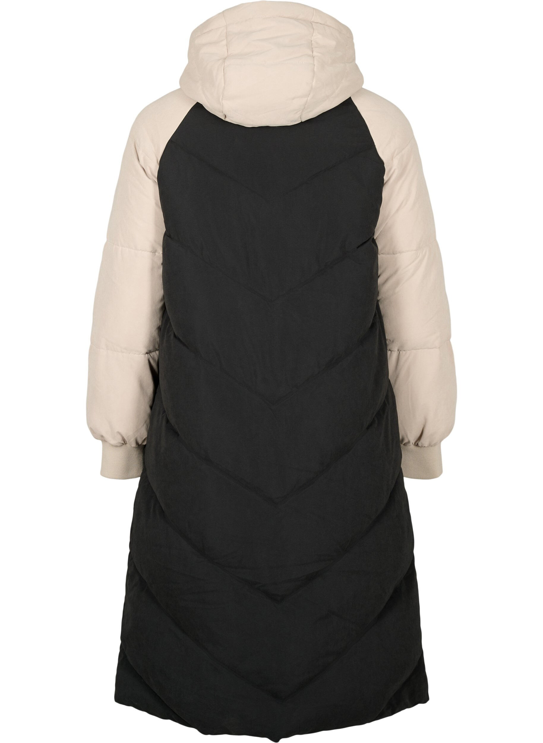 Zizzi L&aring;ng vinterjacka med huva och rutor i olika f&auml;rger, Black Comb, Packshot image number 1