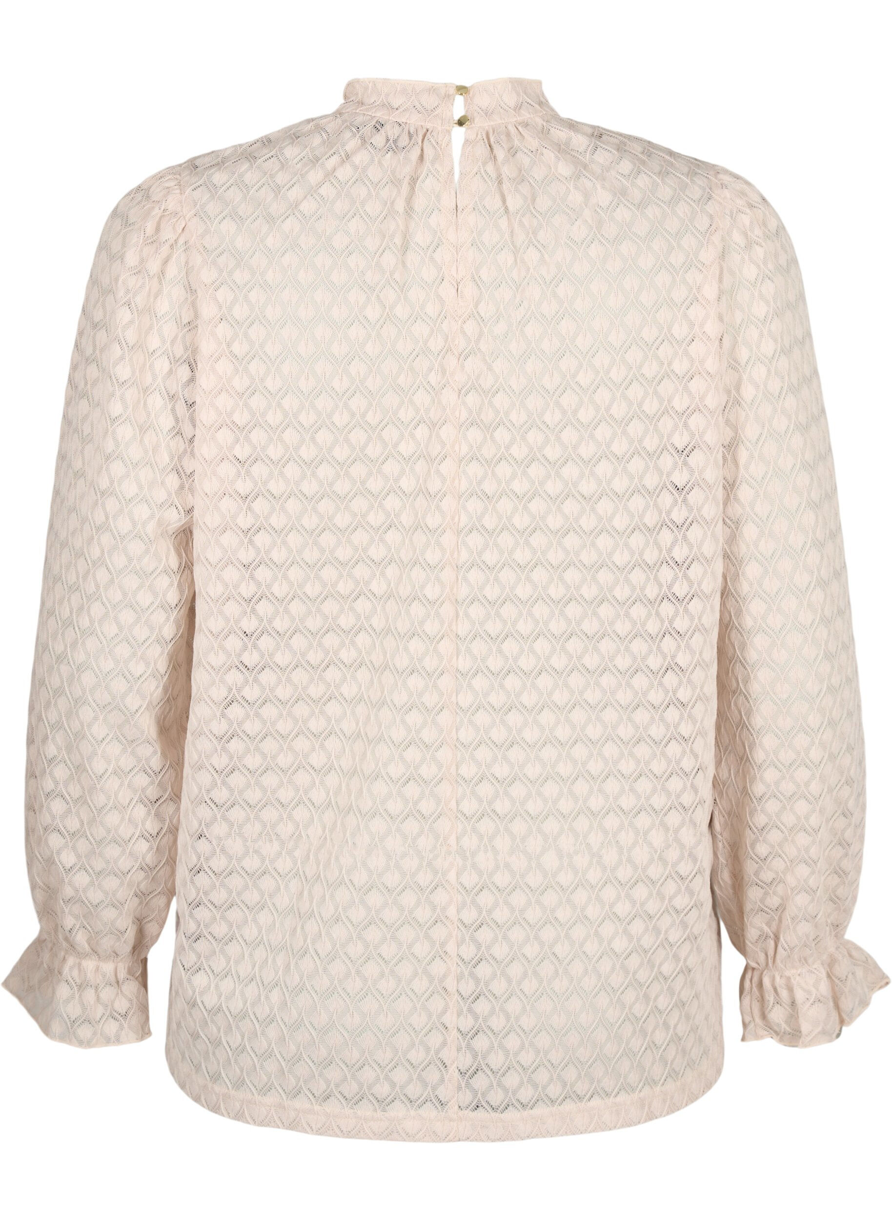 Zizzi L&aring;ng&auml;rmad blus med m&ouml;nstrad struktur, Whisper Pink, Packshot image number 1