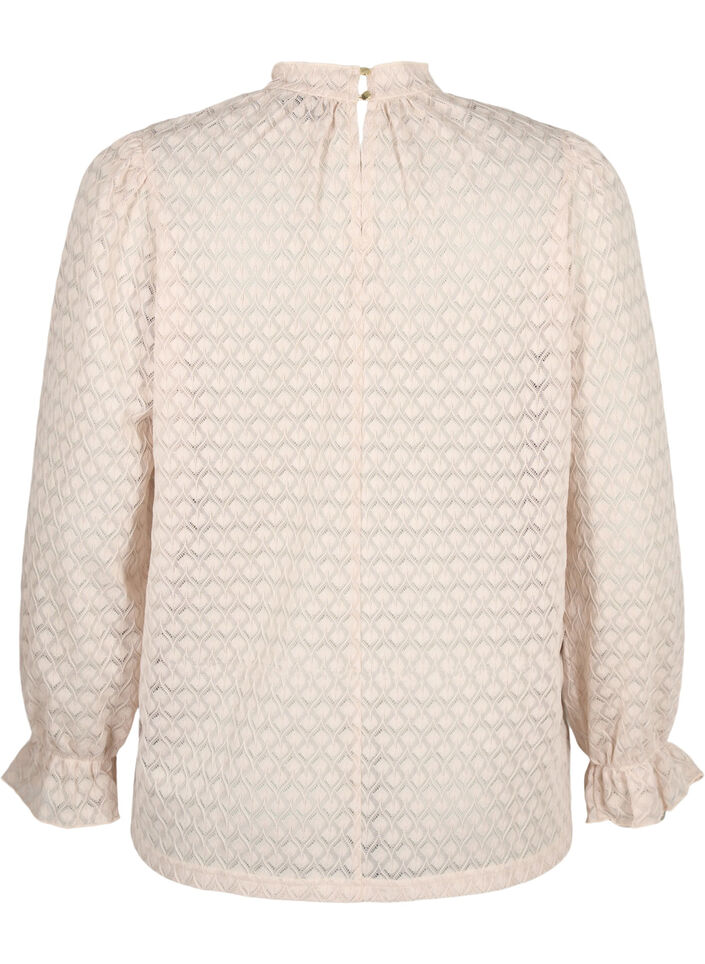 Långärmad blus med mönstrad struktur, Whisper Pink, Packshot image number 1