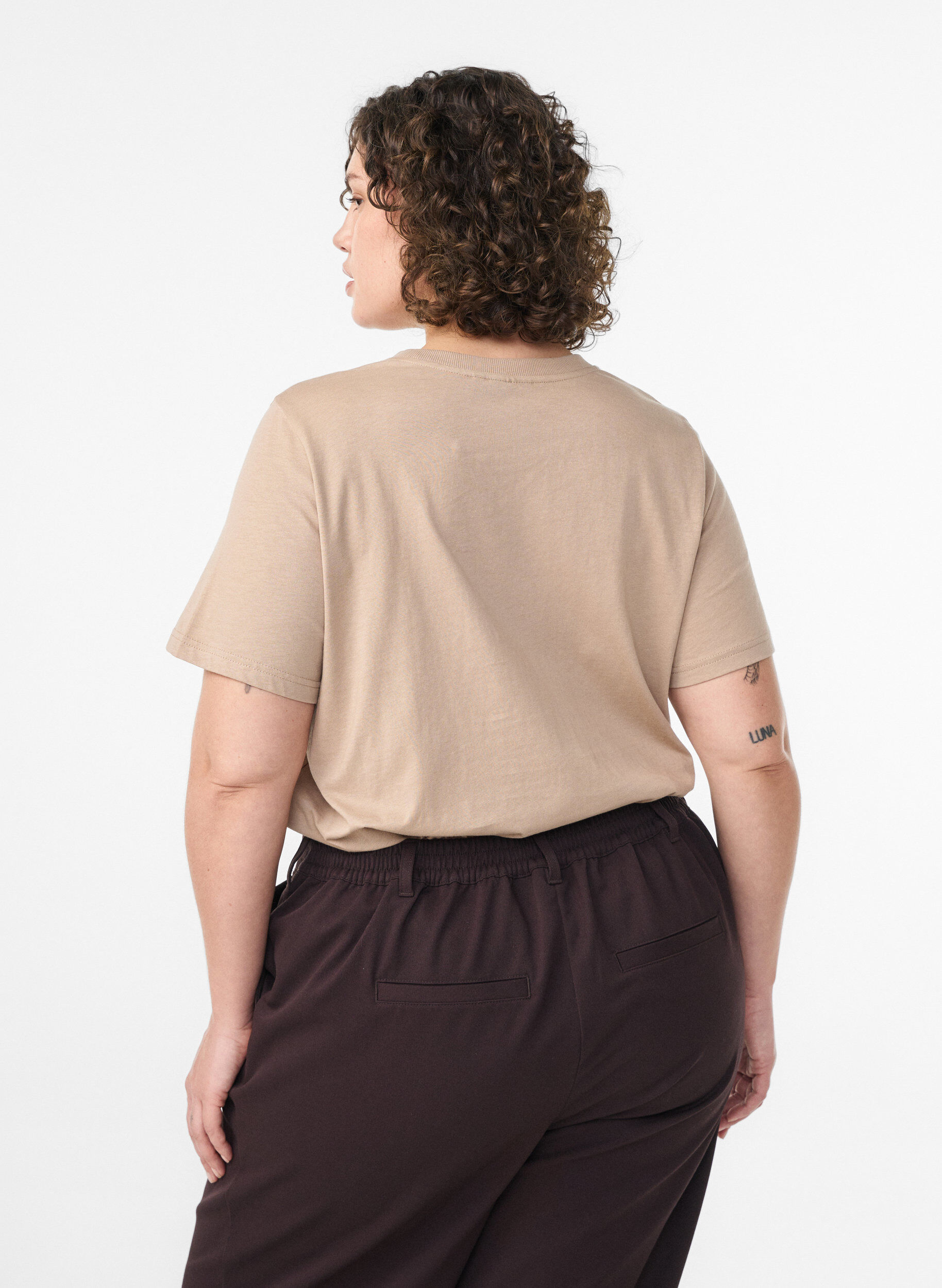 ZizziEnkel t-shirt i bomull med rund halsringning, Beige, Model image number 2