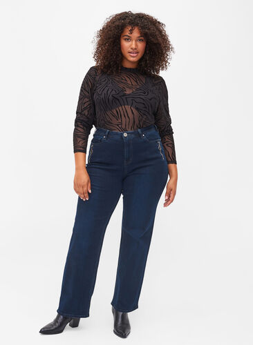Gemma jeans med regular fit och hög midja, Dark blue, Model image number 0