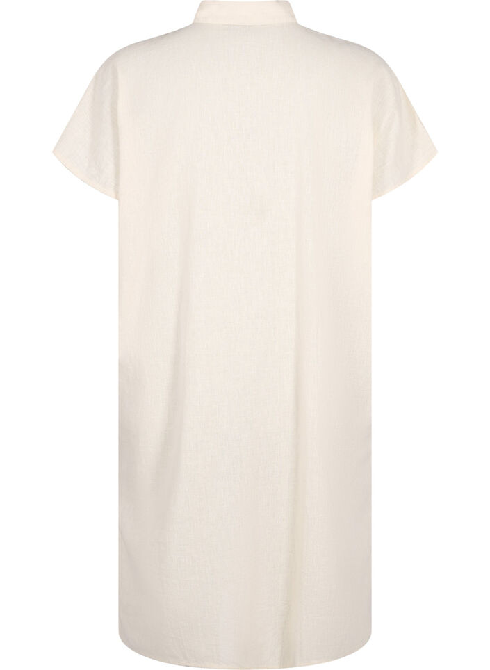 Lång skjorta i bomullsblandning med linne, Beige, Packshot image number 1