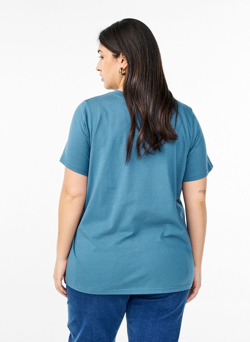 Enkel t-shirt i bomull med rund halsringning, Bl&aring;, Model image number 2