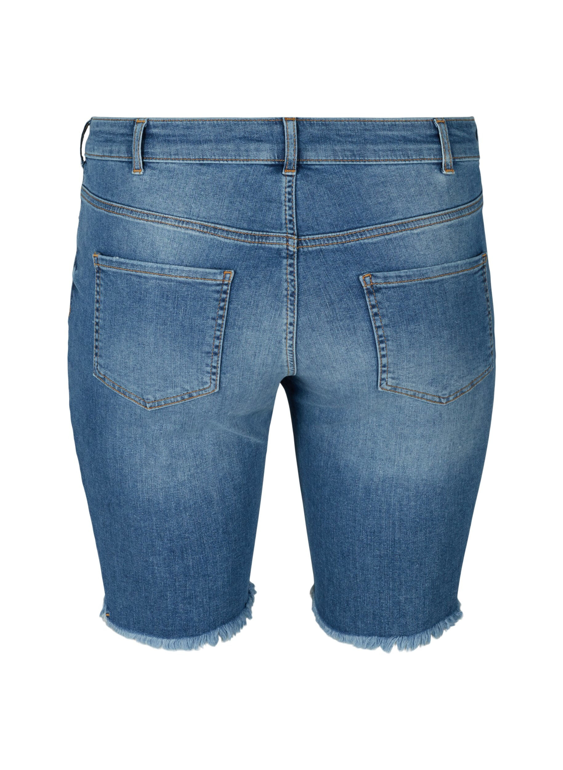 Zizzi Jeansshorts med h&ouml;g midja och r&aring;a kanter, Dark blue denim, Packshot image number 1