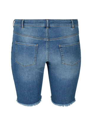 Jeansshorts med hög midja och råa kanter, Dark blue denim, Packshot image number 1