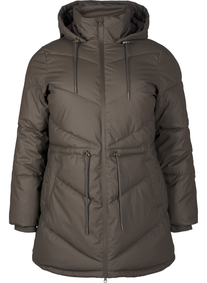 Vattenavvisande pufferjacka med huva, Brun, Packshot image number 0