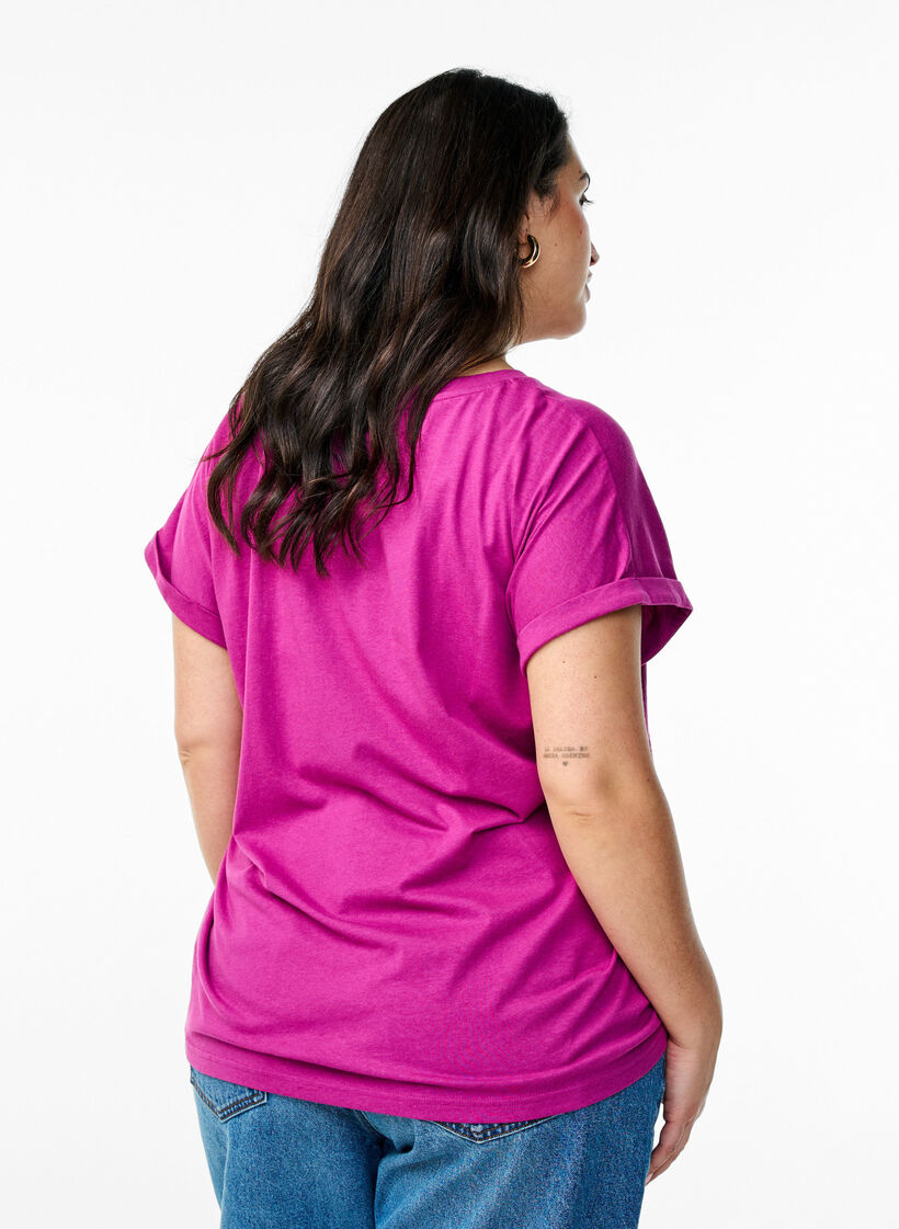 Kort&auml;rmad t-shirt i bomullsblandning, Lila, Model image number 2