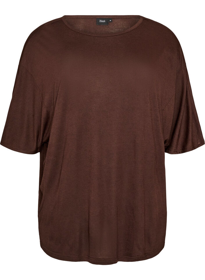 L&ouml;s t-shirt i viskosjersey, Brun, Packshot image number 0