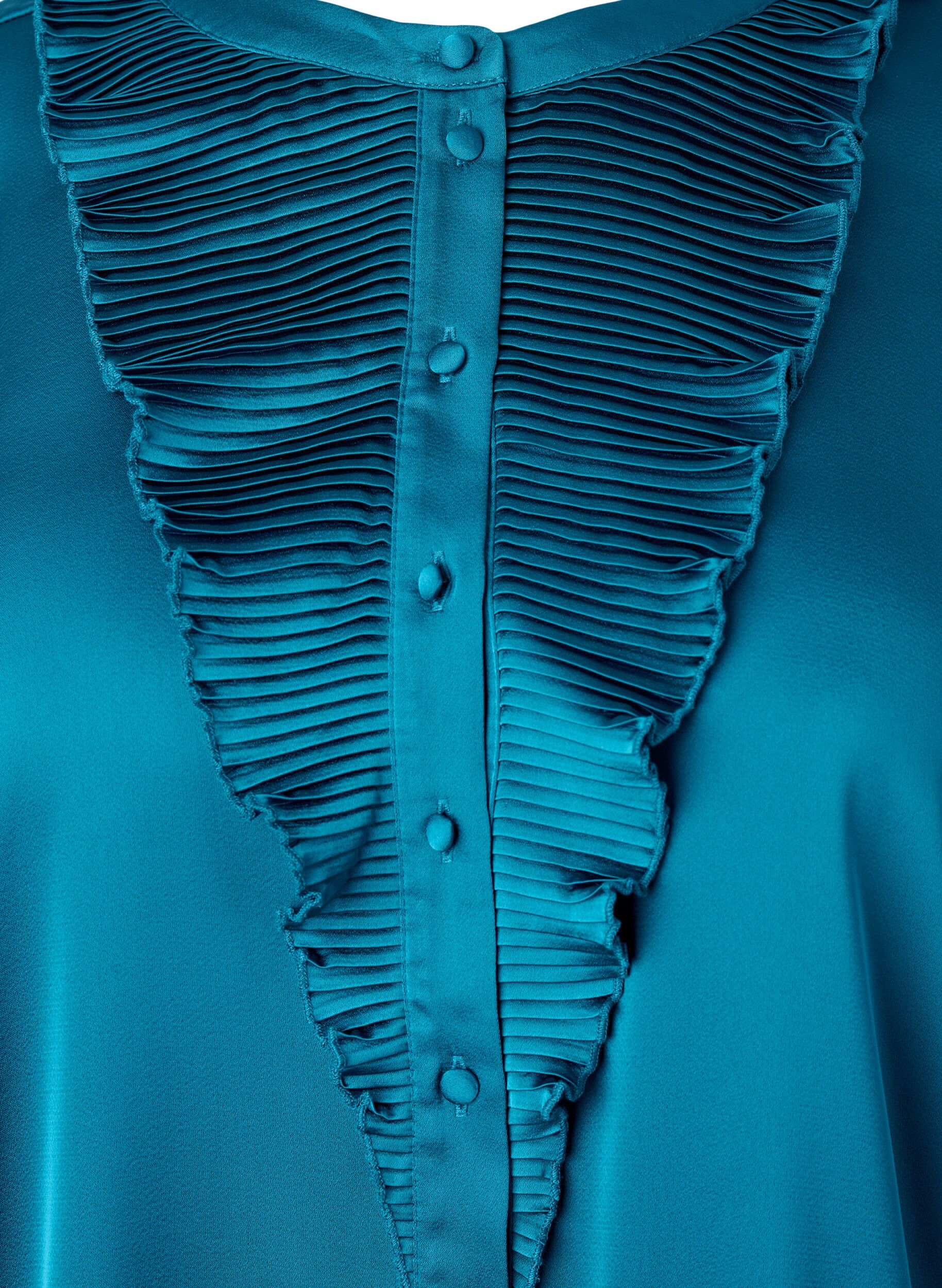 Zizzi Skjortblus i sat&auml;ng med volang, Shaded Spruce, Packshot image number 2