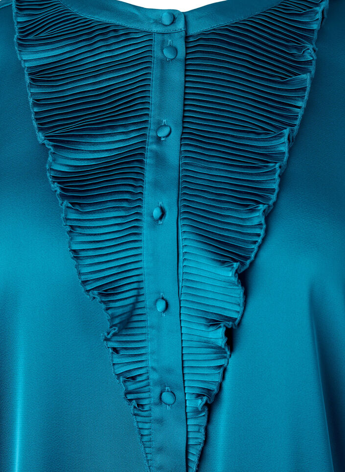 Skjortblus i satäng med volang, Shaded Spruce, Packshot image number 2