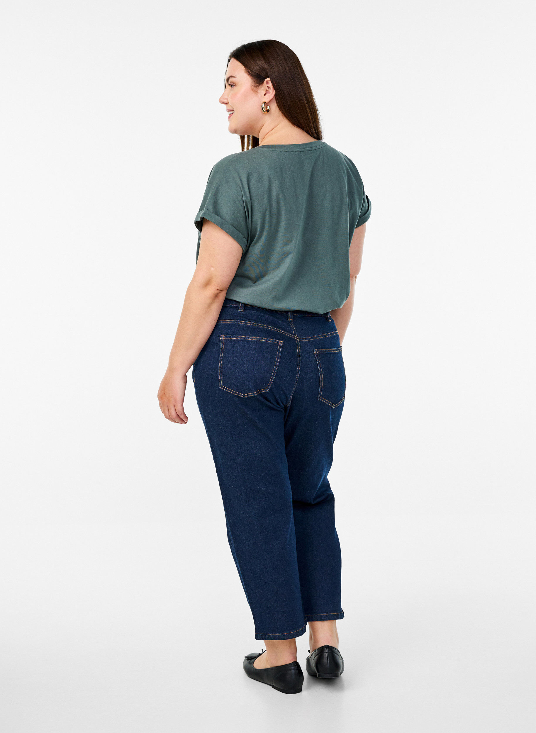 Zizzi Croppade Vera-jeans med raka ben, Bl&aring;, Model image number 1