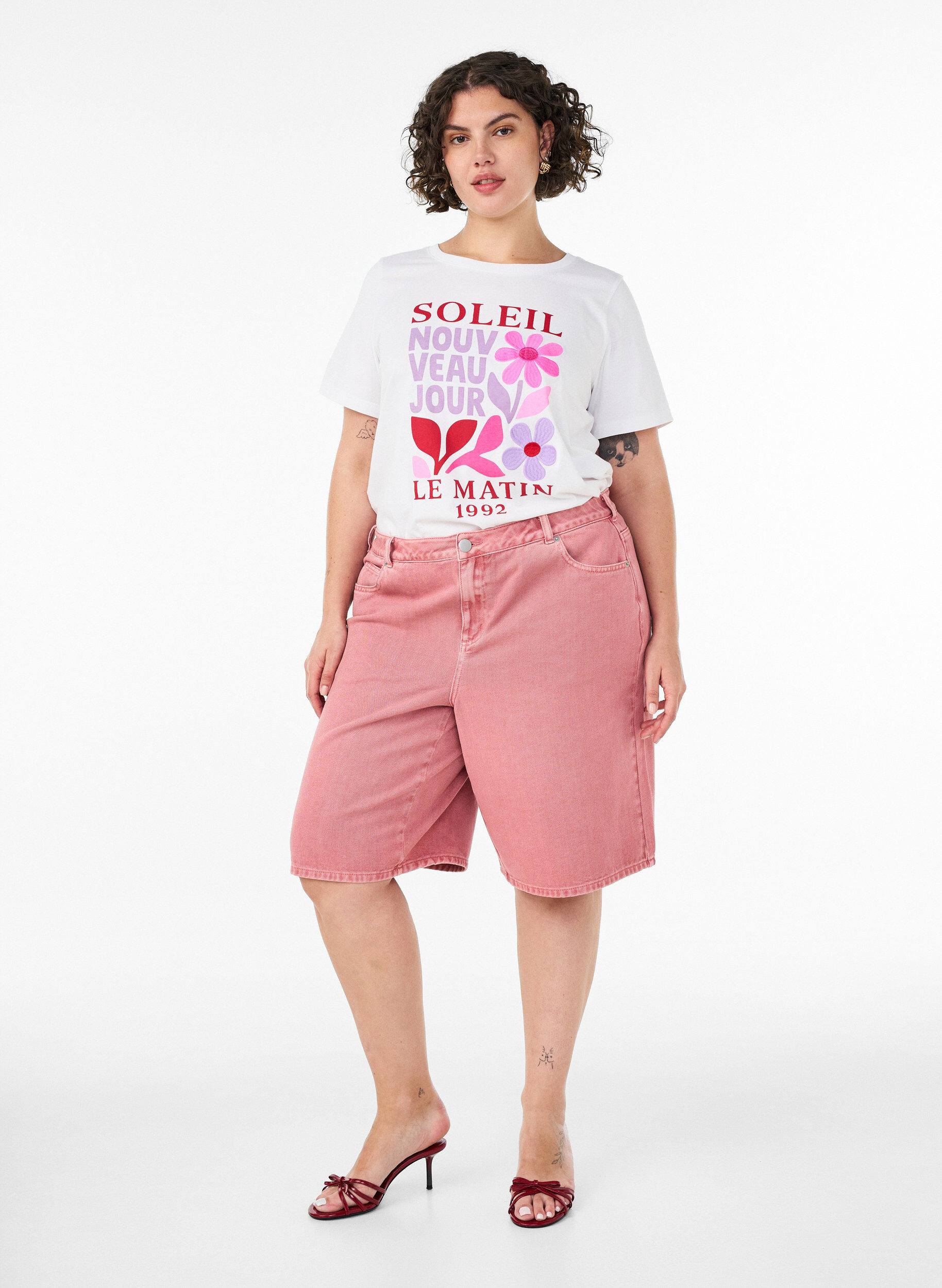 ZizziT-shirt i bomull med tryck, Vit, Model image number 1