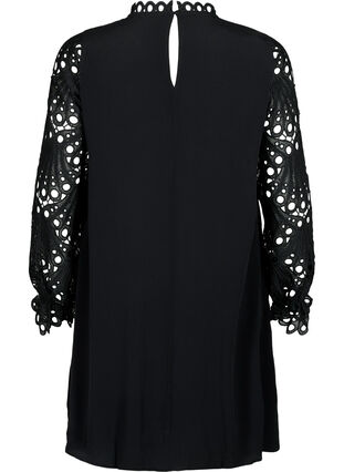 Klänning i viskos med crochet ärmar, Black, Packshot image number 1