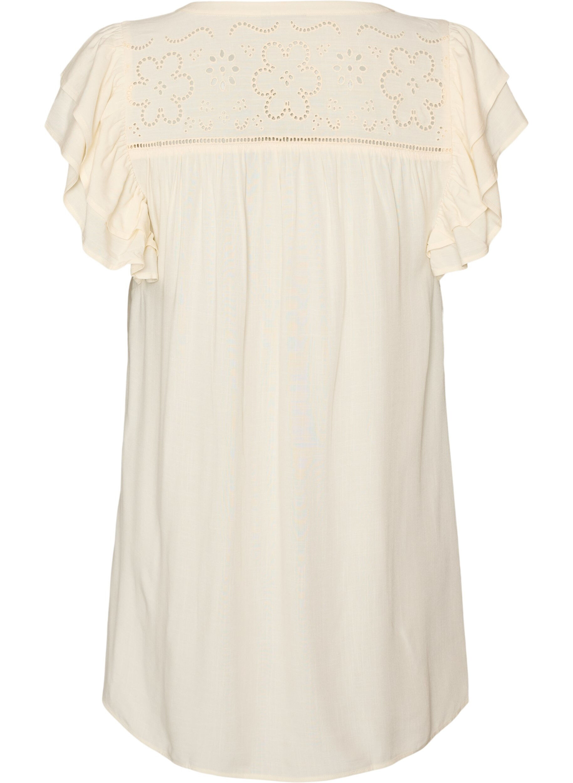 ZizziTunika med broderie anglaise och volang&auml;rmar, Beige, Packshot image number 1