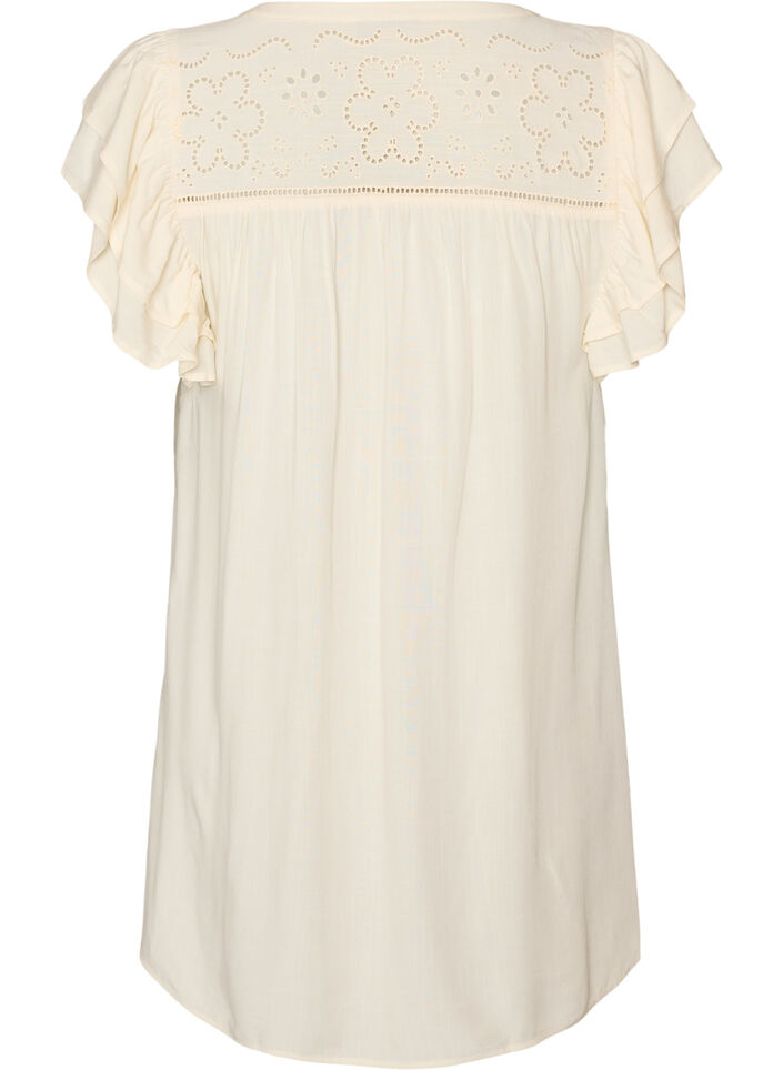 Tunika med broderie anglaise och volang&auml;rmar, Beige, Packshot image number 1