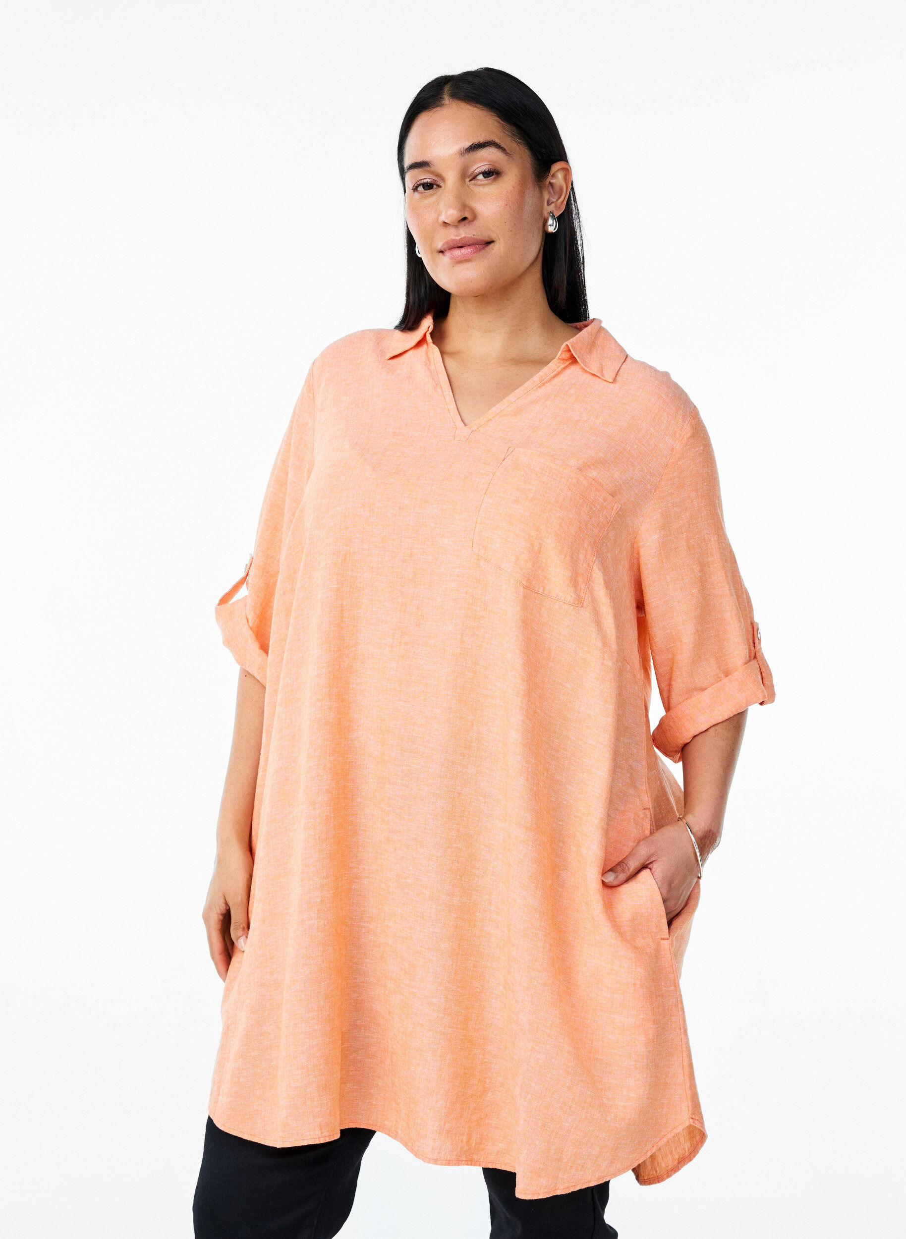 ZizziTunika i linne och viskos med A-linjeform, Orange, Model image number 0